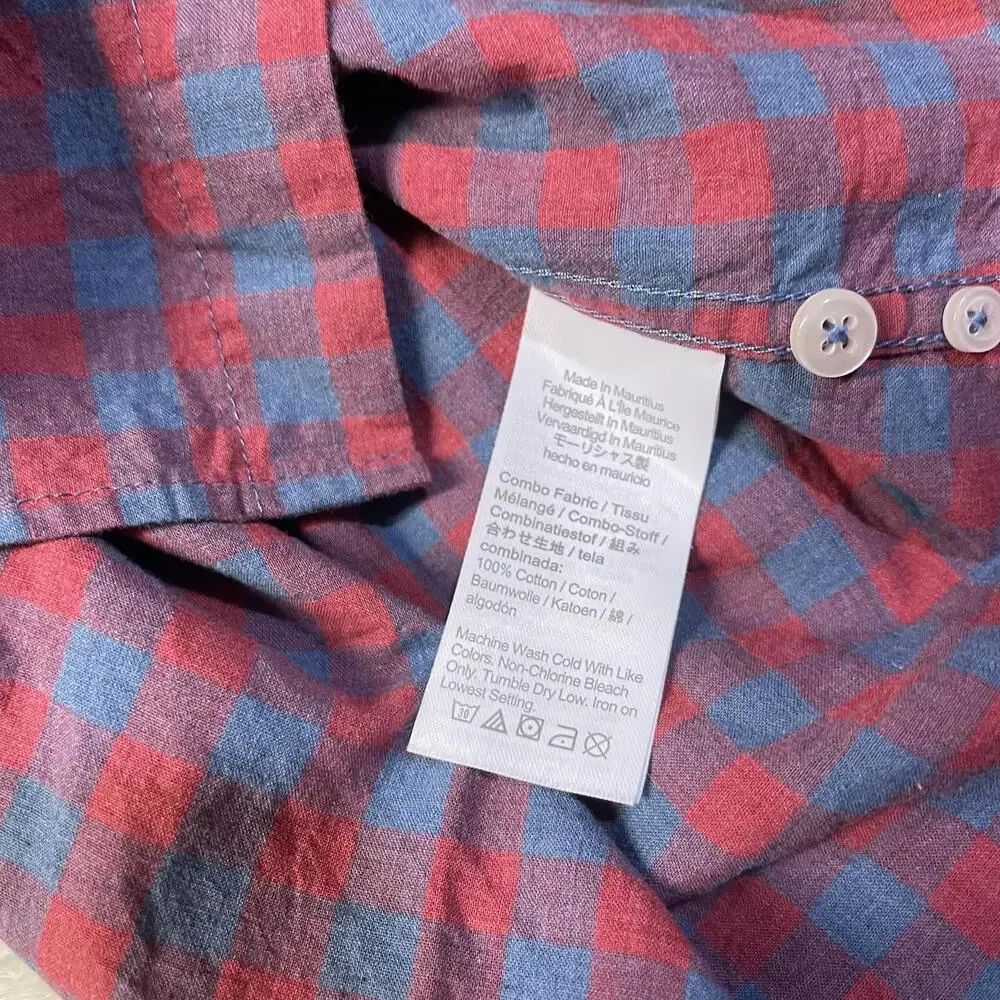 J.Crew Slim Secret Wash Stretch Button Up Shirt Red Blue Plaid Mens Small